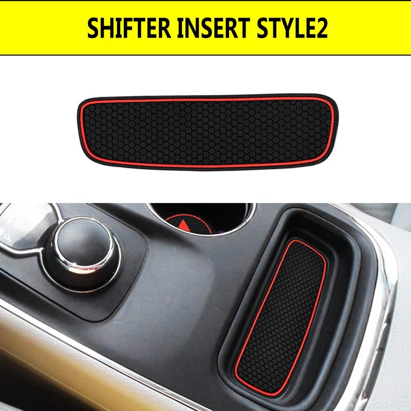 Mekar Anti-dust Custom Compatible for 2014-2020 Dodge Durango Cup Holder Insert & Center Console Shifter Liner Trim Mats | 5pc Custom Fit Non Slip Storage Bin Mat Set Interior Accessories - Red - Image 3
